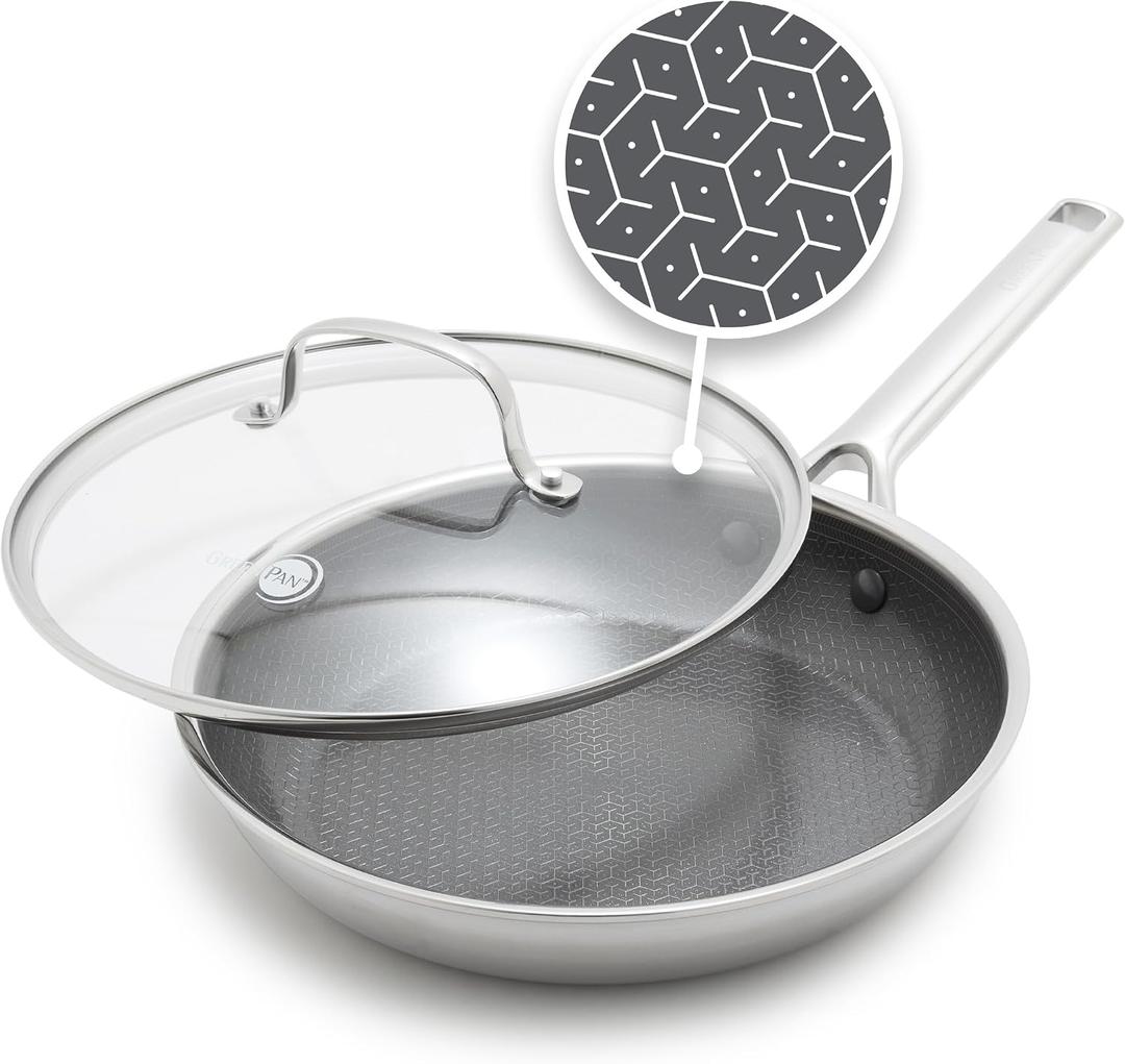 GreenPan Hybrid 12 Nonstick Stainless Steel Frying Pan with Lid, APEX Tri-Ply Thermobond PFAS-Free Ceramic Skillet, Induction & All Cooktop Compatible, Oven Temp to 850F, Dishwasher Safe, Silver