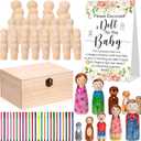 98 Pcs Baby Shower Blocks to Decorate Game Painting Kit Includes 72 Wooden Blank Dolls 1 Storage Box 24 Markers for Baby Shower Activities Gender Reveal Decorations(Pink)
