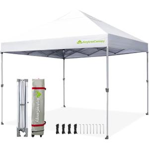 Anytee-10x10 Pop Up Canopy Tent, Easy Up Waterproof Outdoor Canopy with Wheeled Bag, Sun Shade for Patio, Backyard, Parties, Camping-White