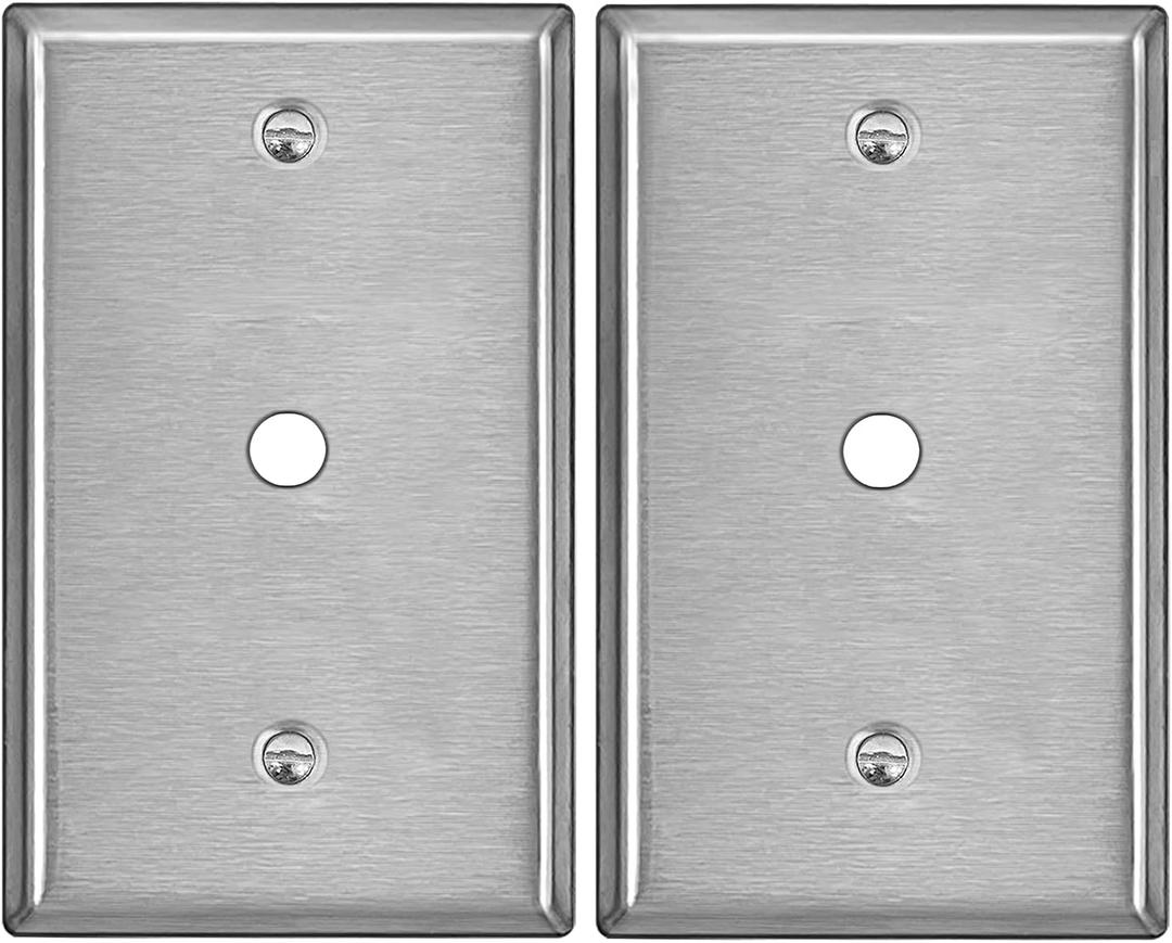 BESTTEN 2 Pack 1-Gang 0.406 Hole Metal Wall Plate with White or Clear Plastic Film for Telephone/Cable, Anti-Corrosion Stainless Steel Wallplate, Standard Size, Brushed Finish