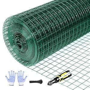 Tongmo 24" x 100' Green Chicken Wire Fencing, 19 Gauge Green Wire Fence, 1"x1" Mesh Size Metal Welded Wire Garden Fence Roll, Poultry Netting for Rabbit/Duck/Chicken