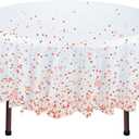 NORZEE 2-Pack White Disposable Plastic Tablecloths, 84" Plastic Table Cloth, Round Table Cover Rose Gold CONFETY