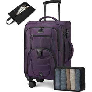 LOVEVOOK Carry On Luggage Airline Approved, Suitcases with Spinner Wheels, Softside Carry-on Luggage with TSA Lock for Men Women Business Trip, Lightweight Large Capacity Luggage for Travel, Purple