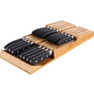 NIUXX Bamboo In-Drawer Knife Block Set for 16 Knives(Not Included), Large Kitchen Detachable Washable Cutlery Slot Organizer Storage Holder for Sharpening Steel and Cutter