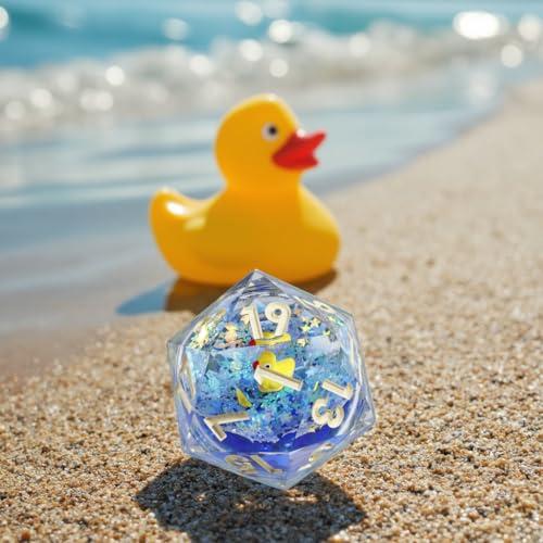 Mini Planet Handmade DND Sharp Edge 50mm Chonk D20 TTRPG Liquid Core Polyhedral Resin RPG Dice Aqua Duck