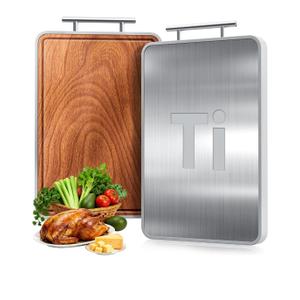 Titanium Cutting Boards For Kitchen,Ebony Wood Cutting Board,Double Sided Metal Chopping Board With Handle And Juice Groove, Idea Kitchen Appliances For Meat And Charcuterie