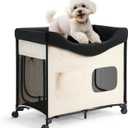 VEVOR Bedside Lounge Pet Bed, Foldable Bunk Dog Bed with 600D Oxford Cloth and Dutch Velvet, Portable Raised Cot with Wheels, Side Storage Bags, and Carry Bag for Cats & Dogs, L, Beige