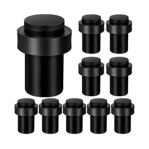 Chumia 10 Pcs Door Stopper Mounted Floor Stops Stainless Steel Cylindrical Stopper Modern Decorative Rubber Bumper Stops Holder Wall Protector for Bottom or Top of Door (Black)