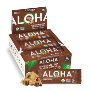 Aloha Organic Plant Based Protein Bars Chocolate Chip Cookie Dough, 1.98 Oz,(Pack of 12) (BB 10/15/2025)