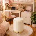 Yookeer Dorm Round Ottoman with Storage White Velvet Storage Ottoman with Removable Lid Support 330lbs Padded Seat Vanity Sorage Stool Footrest Stool for College Dorm Bedroom Living Room, 16.5"D x 12.2"W x 12.2"H