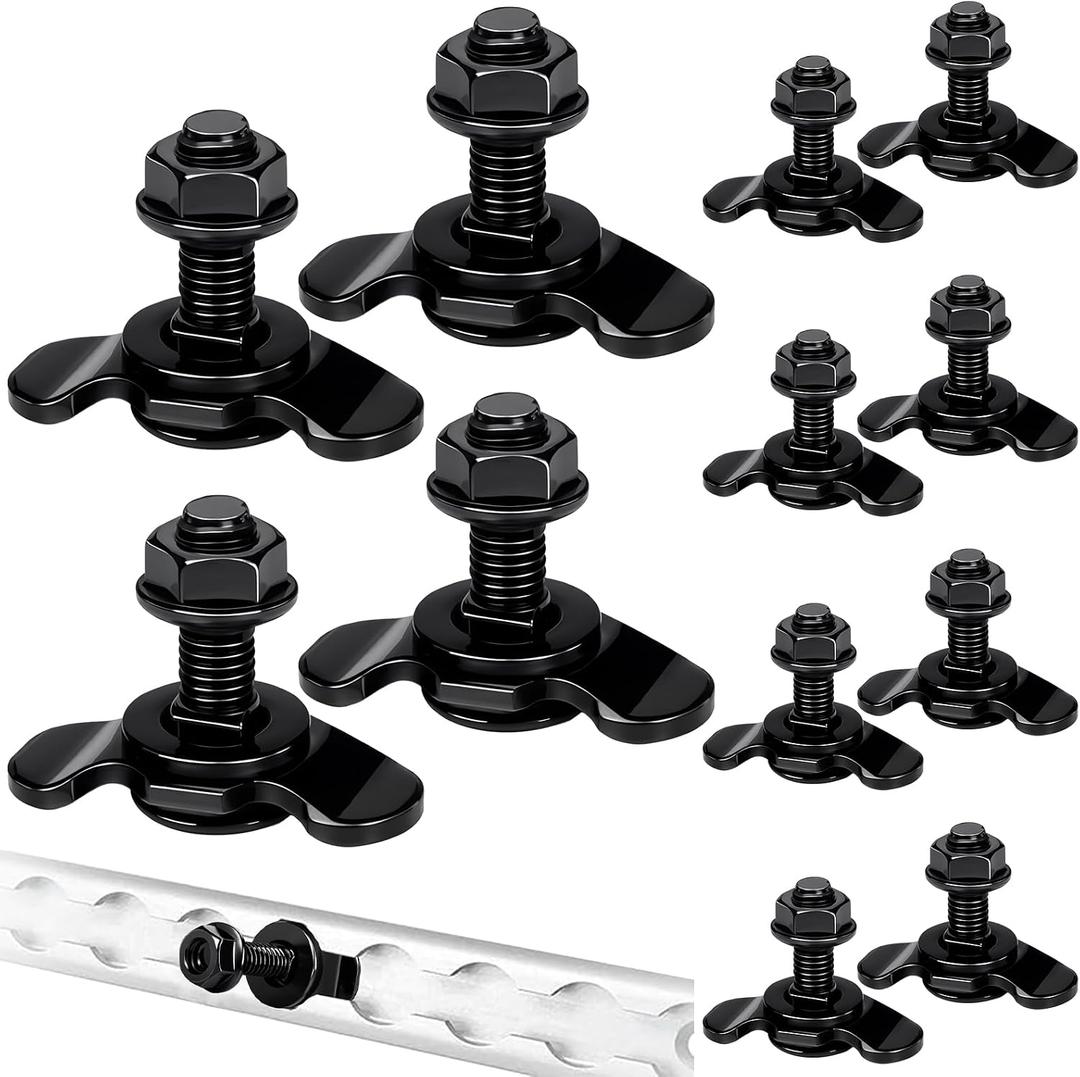 Frienda 12 Pcs L Track Double Stud Lug M8 x 30mm Tie Down Mounting Bolts for Heavy Duty Anchor Points Threaded Stud Fittings Accessories for Rv ATV Truck Bed Trailer Cargo Control Rails Black