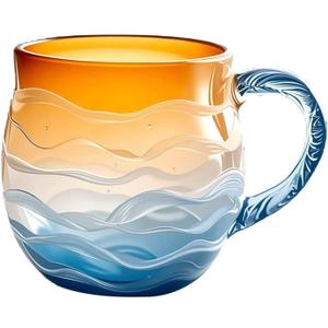 Sea Glass Sundown Mug 12oz - Handcrafted Ocean Wave Design, Textured Coastal Beach Mug for Coffee & Tea, Unique Gift for Ocean & Surf Lovers