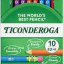 TICONDEROGA Pencils, Wood-Cased Graphite, #2 HB Soft, Pre-Sharpened, Assorted Color Barrels, Black Lead, 10-Pack (13932), 2PCS