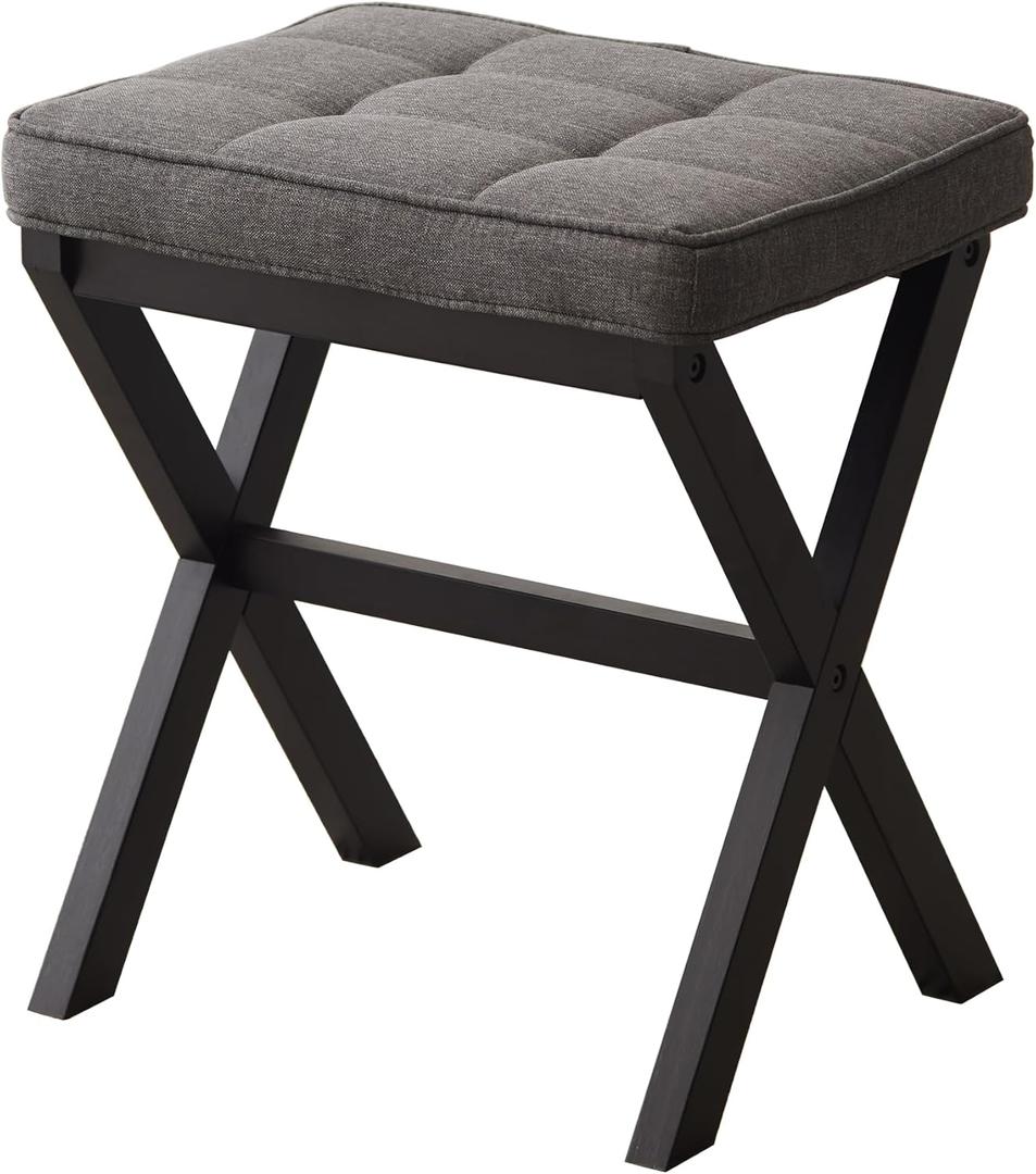 FILWH Bamboo Foot Rest Ottoman - Small Padded Desk Foot Stool for Office & Vanity - Black Legs + Gray