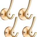 Wall Hooks 4 Pcs Towel Hook Coat Hooks Heavy Duty Thick Bath Robe Hooks Wall Mount Hooks for Bathroom Kitchen Hotel Bearing 25kg (Gold)