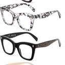 JM 4 Pack Reading Glasses for Women Oversized Cat Eye | Blue Light Blocking, Fashion Style, Spring Hinges