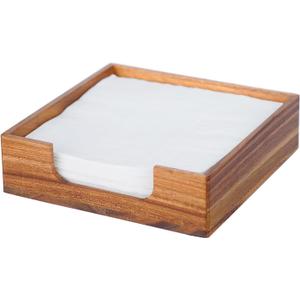 Acacia Napkin Holder for Table, 7" x 7" Wooden Napkin Dispenser, 4 Non Slip Pads, Luncheon Paper Napkins, Farmhouse Flat Square Napkin Holder, Bar Hotel Servilletero Home Kitchen Dining Tabletop Decor