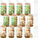 12 Packs Halloween Glass Cups 16oz Halloween Boo Baskets Stuffers Ghost Glass Cups with Lids Straws Glow in the Dark Iced Coffee Cup Gifts for Women Adults Teens Girls Party Decor (Ghost)