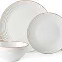 Famiware Jupiter 18-Piece Stoneware Dinnerware Sets for 6 Handcrafted Plates and Bowls with Speckles & Embossed Swirls, Chip & Scratch Resistant, Modern Rustic Dishes for Daily & Formal Use, White