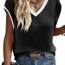 Imily Bela Summer Cap Sleeve Sweater Vest for Women Casual V Neck Sleeveless Knit Pullover Tank Tops 2025 Spring Shirts (Small, Black)