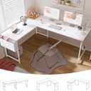 Pamray 64.5 Inch Reversible L Shaped Gaming Desk Large Corner Computer Desk with Storage Bag Home Office Table for Writing Study White
