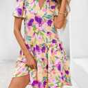 BTFBM Women Spring Dresses 2026 Short Sleeve V Neck Tiered Ruffle Boho Swing Dress A-Line Floral Mini Dresses (XL)