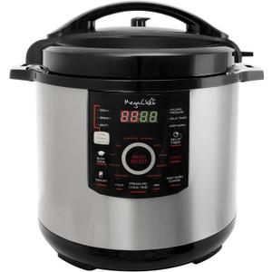 MegaChef 12 Quart Digital Pressure Cooker with 15 Preset Options and Glass Lid, Silver
