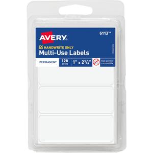 Avery Multi-Use Permanent Labels, 1" x 2.75", White, Non-Printable, 128 Blank Labels Total (6113)
