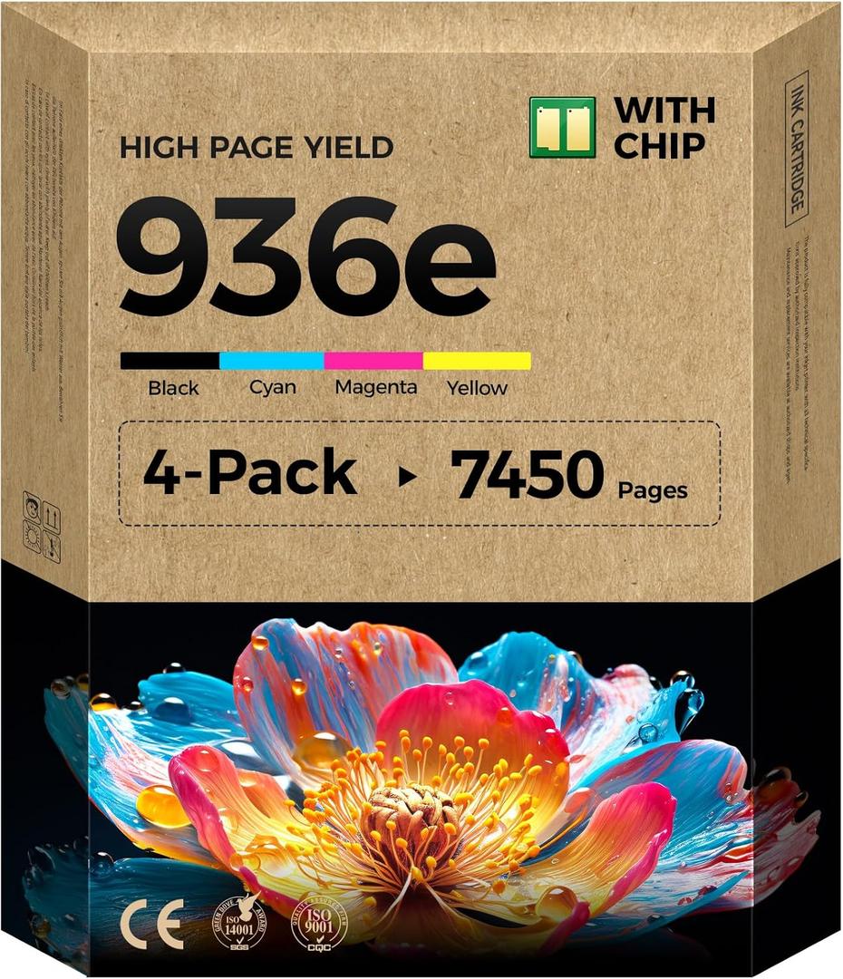 936XL 936e Ink Cartridges Compatible for HP 936 Ink Cartridges Combo Pack Work with HP Printer Officejet Pro 9110b 9120 9122e 9125e 9128e 9130b 9135e 9730e Printer Black Cyan Magenta Yellow (4 Pack)
