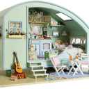 CRIOLPO 3D Wooden Miniature Dollhouse Kit, 1:24 Scale Creative Room with Furniture, DIY Building Toys, Detailed Mini Wooden Doll House, for Craft Enthusiasts and Home DCor - Time Travel