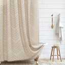 Boho Farmhouse Shower Curtain Woven Fabric Cute Beige Shower Curtain, 72 x 72 Tufted Chevron Textured Striped Modern Farmhouse Minimalist for Bathroom