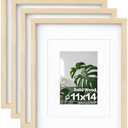 Egofine 11x14 Picture Frames Set of 5, Made of Solid Wood Covered by Plexiglass 5x7 and 8x10 with Mat or 11x14 without Mat, for Table Top Display and Wall Mounting Photo Frame Oak Wood