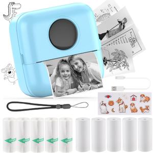 HuiJuKeJi Mini Sticker Printer Bluetooth Smart Pocket Inkless Thermal Printer with 11 Rolls Thermal Paper and Sticker for iOS&Android, Portable Receipt Printer for Photo Journal Notes Memo