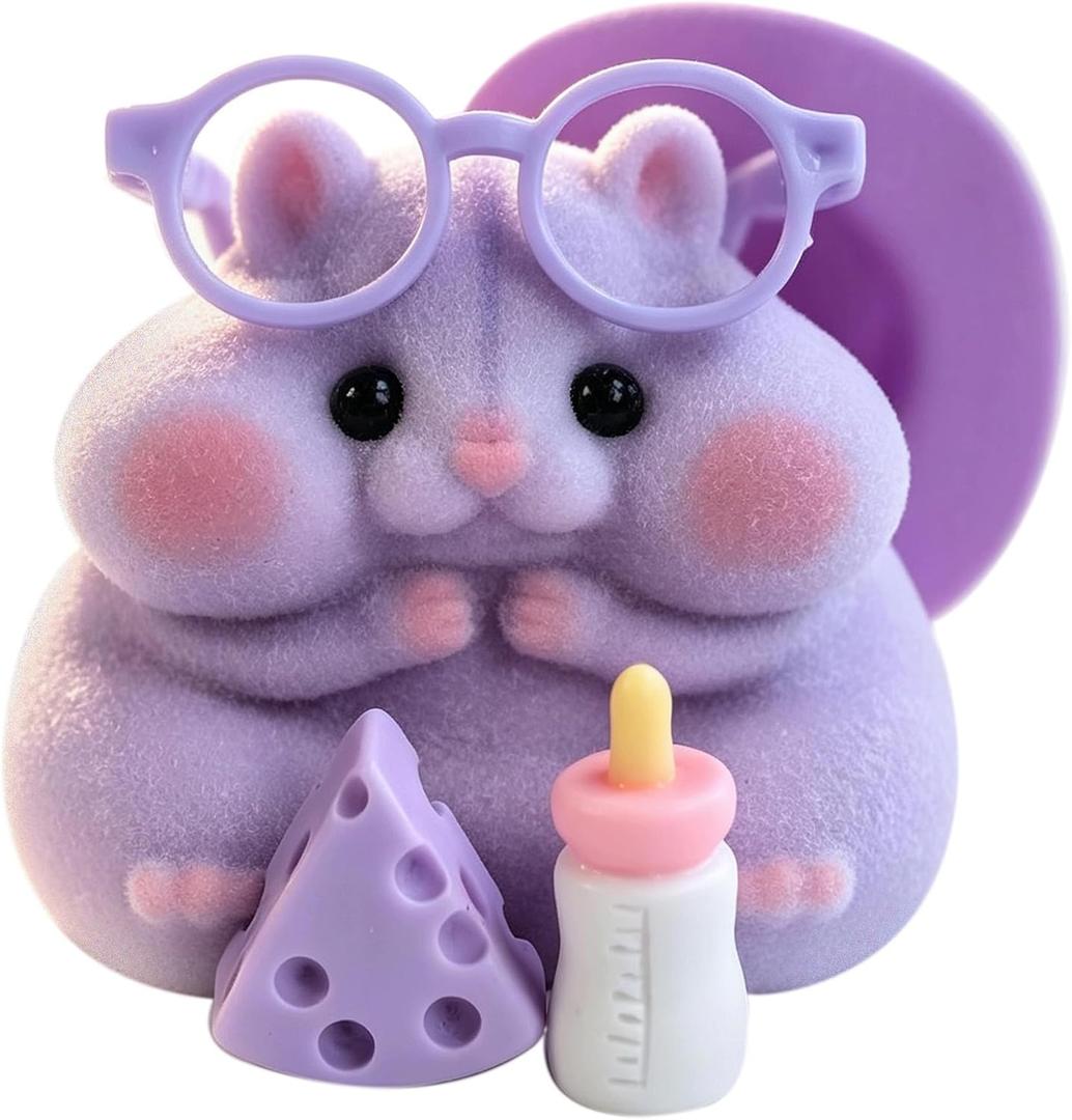 Handmade Taba Squishy Hamster Toy, Cute Squishy Hamster Fidget Toy, Realistic Soft Silicone Mochi Furry Toy, Stress Relief Gift for Adults & Kids, Sensory Anxiety Plushie (Purple)