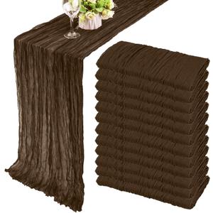 12 Pack Boho Gauze Table Runner - 35x120 Inch, Rustic Cheese Cloth, Long, Romantic, for Wedding, Bridal Shower, Birthday Party Table Decor (Brown)