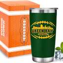 Football Fan 20 Oz Insulated Travel Coffee Cup Mug Tumbler with Lid Themed Merch Shop Men Women Sport Stuff Gear Apparel Packers Team Desk Decor Accessories Husband Boyfriend Dad Unique Birthday Gifts