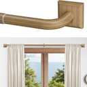 Boho Wood Grain Curtain Rods for Windows 28-48Inch Heavy Duty Wrap Around Blackout Curtain Rods, Adjustable Room Darkening Drapery Rod for Bedroom, Living Room & Outdoor Patio, Stainless Steel