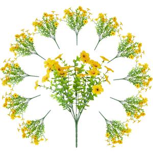 12 Bundles of Yellow Outdoor Fake Flowers, UV-Resistant Silk Fake Flowers, Perfect for Garden/Porch/Patio/Window planters, Everlasting Beauty Year-Round Without Fading