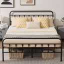 BDEUS Vintage Queen Metal Platform Bed Frame with Headboard and Footboard