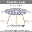 Smiry Round Picnic Tablecloth, Elastic Waterproof Fitted Vinyl Tablecloths for 31"-35" Tables, Flannel Backed Buffalo Plaid Table Cover for Dining, Camping, Outdoor, White and Navy
