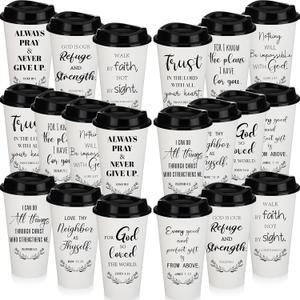 Skylety 20 Pack Easter Christian Gifts for Men Women 16oz Reusable Bible Verse Tumbler Bulk Plastic Coffee Cup with Lid Inspirational Religious Church Gift for Mother Father Birthday (White)