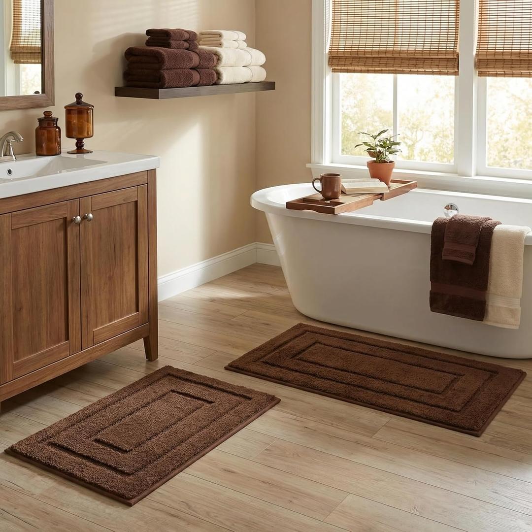 GRANNY SAYS Bathroom Rugs Sets 2 Piece,Soft Bath Mats for Bathroom, Bath Rugs Non Slip Washable, Absorbent Bath Rug for Tub,Shower and Toilet, Bathroom Mat Set (Brown, 20" x 32" + 16" x 24")