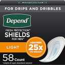 Depend Incontinence/Bladder Control Shields, Incontinence Pads for Men, Light Absorbency, 58 Count (Packaging May Vary)