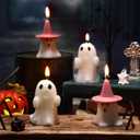 2 x Minatee 4 Pieces Halloween Ghost Candles Large Scented Spooky Cute Pink Witch Hat Candles Gifts for Halloween Party Boo Basket Stuffers Home Table Decor, 2 Style (White)