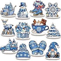 Yousoontic 12 Pcs Winter Wooden Table Decorations Farmhouse Snowman Elk Gnome Snowflake Santa Wooden Signs Tabletop Centerpieces Home Decor for Xmas Holiday Party Dinner(Winter)