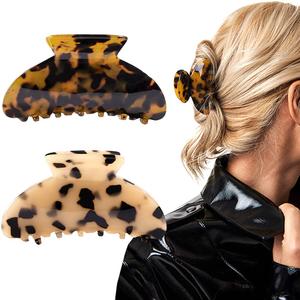 2PCS Hair Claw Banana Clips tortoise Barrettes Celluloid French Design Barrettes celluloid Leopard print Large Fashion Accessories for Women Girls Classic color