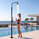Freestanding Outdoor Shower 316 Marine Grade Stainless Steel, 2 Function Hot & Cold Water Outside Shower with Rain Shower Head & Handheld, Floor Mounted for Backyard Garden Pool Beach (Matte Black)