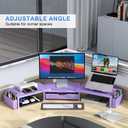 gianotter Dual Monitor Stand Riser, Desk Organizer With Drawer and 2 Pen Holders, Desk Organizers and Accessories, Purple Office Decor (Purple)
