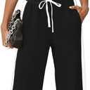 Heymoments Women's Wide Leg Pants add Tops High Waisted Sport Athletic Jogger Running Walking Sweatpant Set (Large)