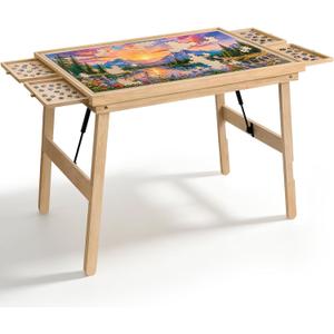 TEAKMAMA No-Assembly Puzzle Table, 1500Pcs 27.6" H Puzzle Board for Adults